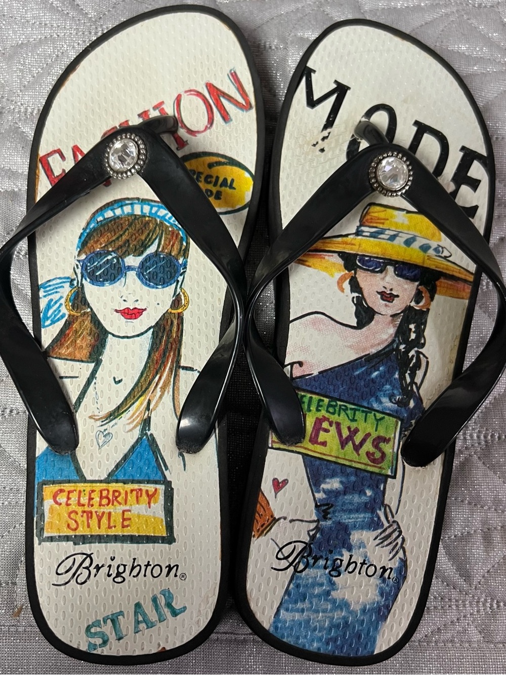 BRIGHTON Multicolor Fashion Mode Crystal Rhinestone Sandals Flip Flops Size 8